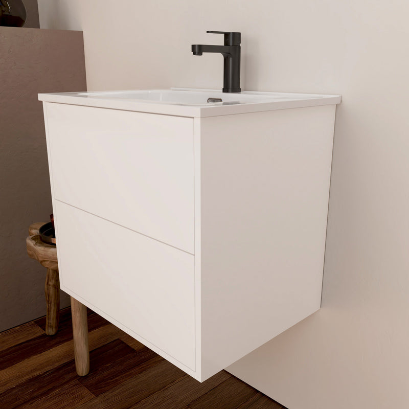 Optim Noir 600mm Wall Hung Vanity Unit + Basin - Matt White