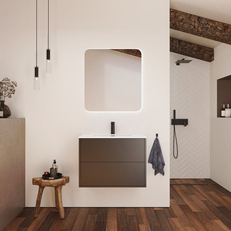 Optim Noir 700mm Wall Hung Vanity Unit + Basin - Matt Black