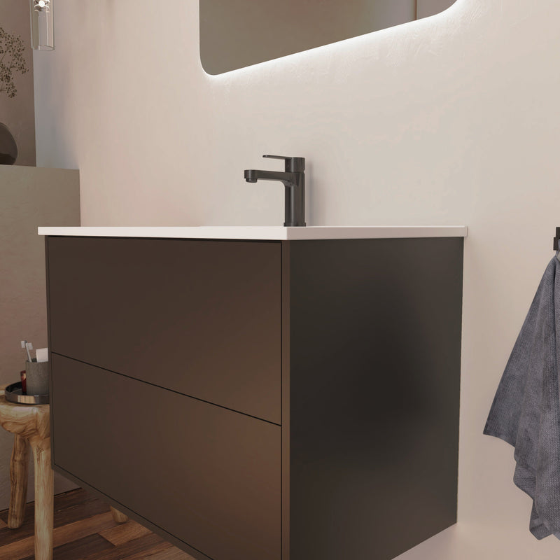 Optim Noir 700mm Wall Hung Vanity Unit + Basin - Matt Black