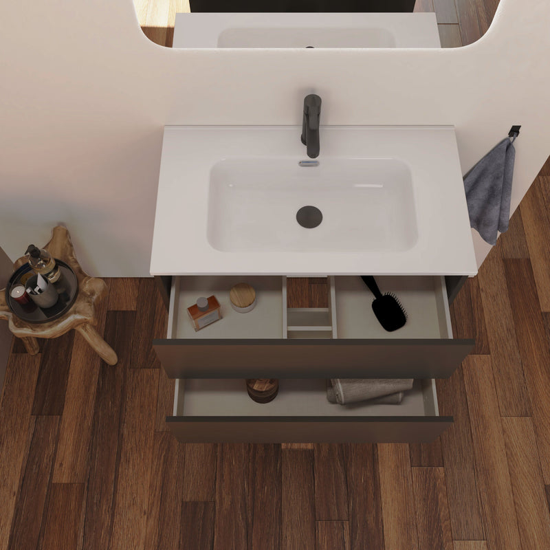 Optim Noir 700mm Wall Hung Vanity Unit + Basin - Matt Black