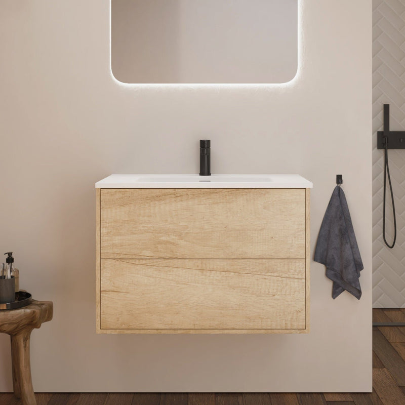 Optim Noir 800mm Wall Hung Vanity Unit + Basin - Rustic Oak