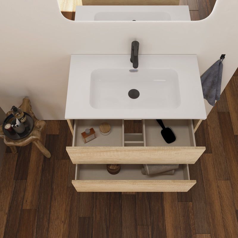 Optim Noir 800mm Wall Hung Vanity Unit + Basin - Rustic Oak