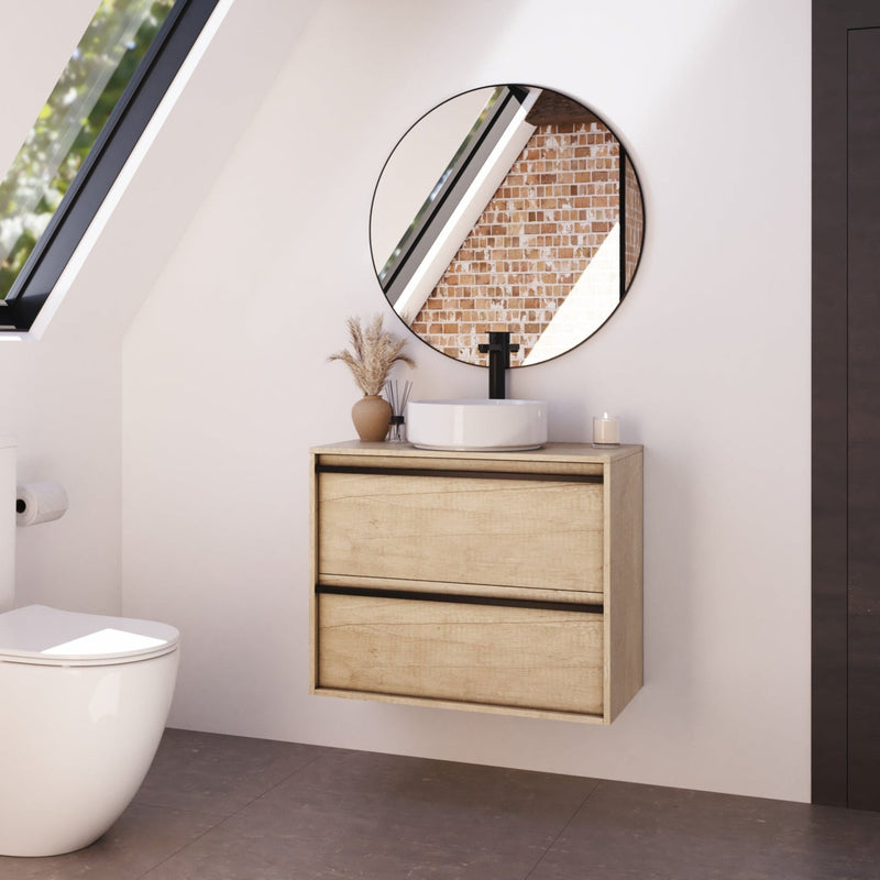 Mattila Noir 800x460mm Wall Hung Vanity Unit with Matt Black Handles - Rustic Oak