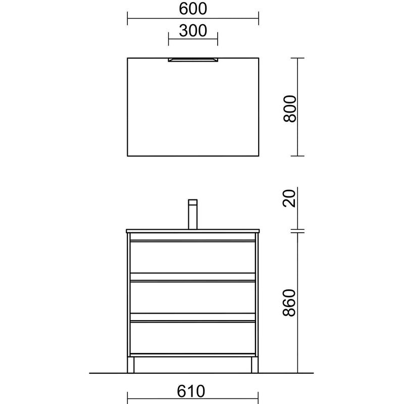 Attila Noir 600mm Floorstanding No Tap Hole Basin Unit with Matt Black Handles - Ostippo Oak