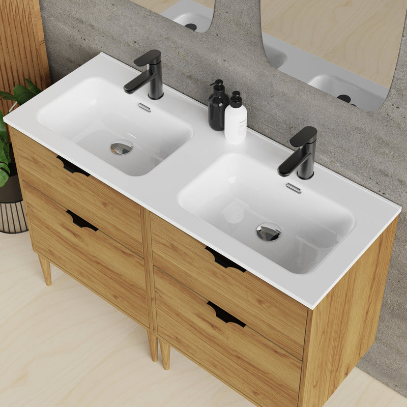 Banyetti Noir Krafter 1200mm Caramel Oak Wall Hung Vanity Unit including Double Basin