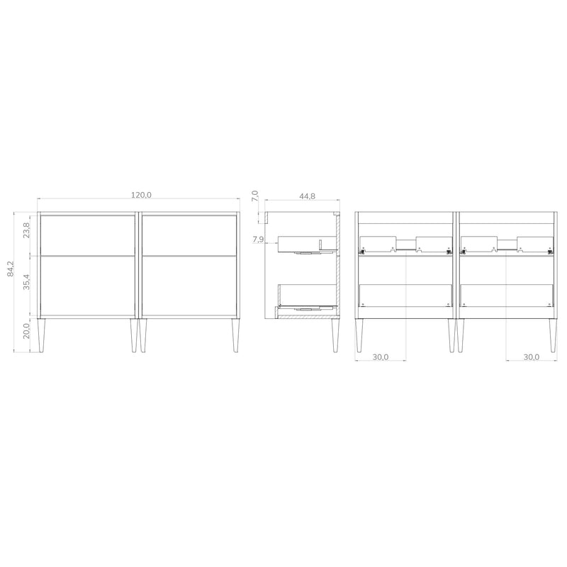 Banyetti Noir Krafter 1200mm Caramel Oak Wall Hung Vanity Unit including Double Basin