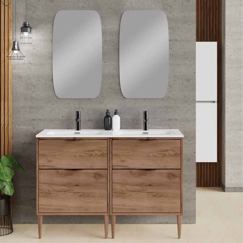 Noir Krafter 1200mm Exotic Walnut Wall Hung Vanity Unit including Double Basin