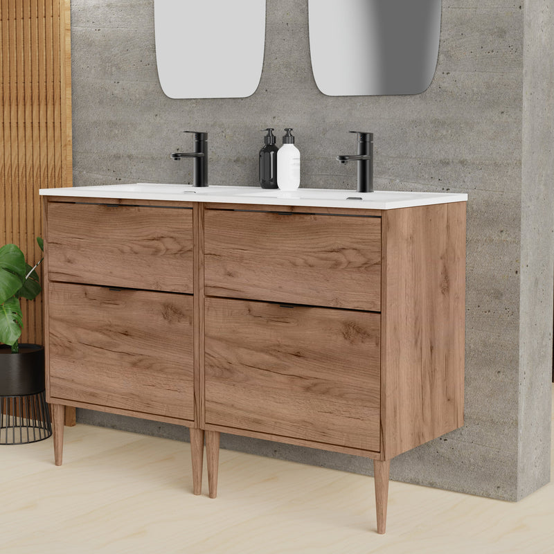 Banyetti Noir Krafter 1200mm Exotic Walnut Wall Hung Vanity Unit including Double Basin