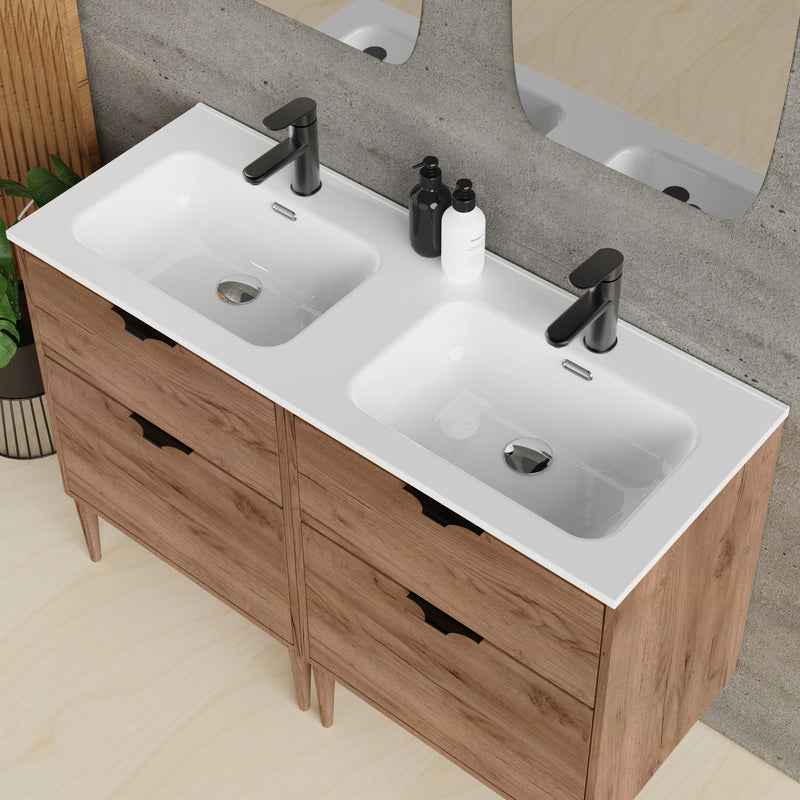 Banyetti Noir Krafter 1200mm Exotic Walnut Wall Hung Vanity Unit including Double Basin