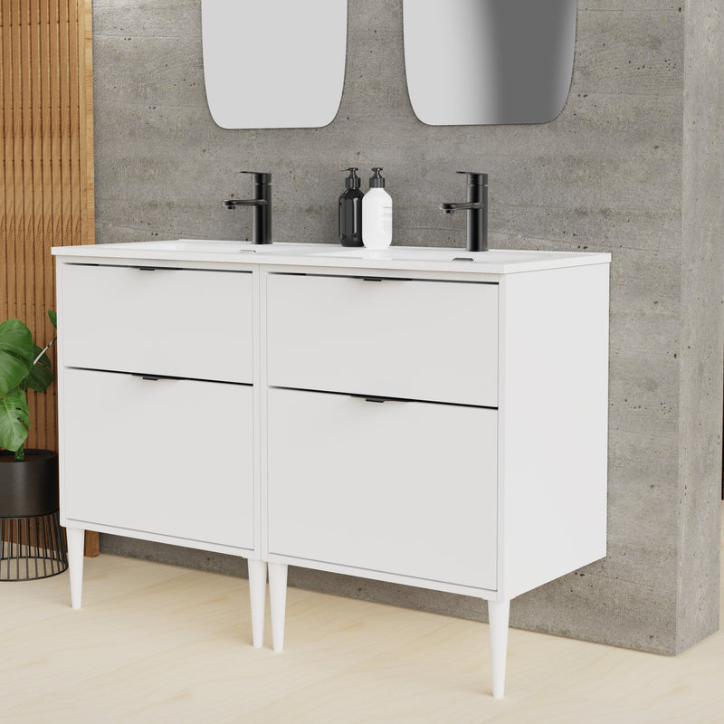 Banyetti Noir Krafter 1200mm Matt White Wall Hung Vanity Unit including Double Basin