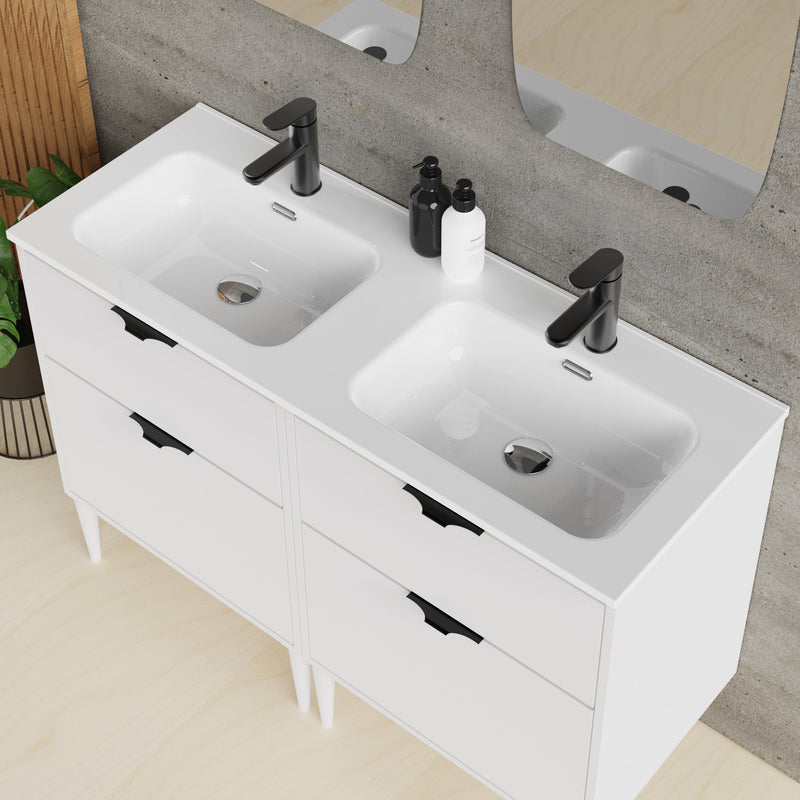 Banyetti Noir Krafter 1200mm Matt White Wall Hung Vanity Unit including Double Basin