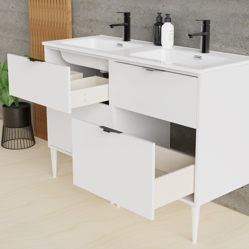 Banyetti Noir Krafter 1200mm Matt White Wall Hung Vanity Unit including Double Basin