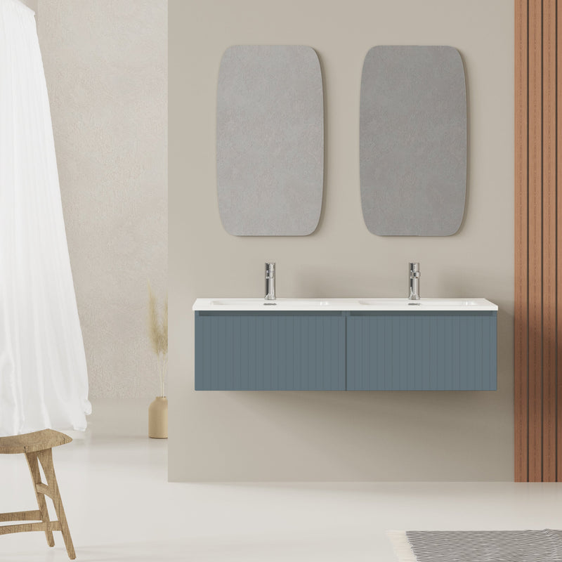 Banyetti Linea Ocean Blue Fluted Wall Hung Vanity Unit Including Double Basin 1200mm x 460mm