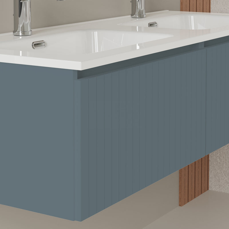 Banyetti Linea Ocean Blue Fluted Wall Hung Vanity Unit Including Double Basin 1200mm x 460mm