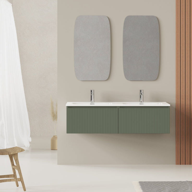 Banyetti Linea Muscat Sage Fluted Wall Hung Vanity Unit Including Double Basin 1200mm x 460mm