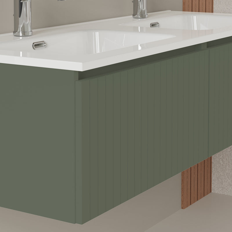 Banyetti Linea Muscat Sage Fluted Wall Hung Vanity Unit Including Double Basin 1200mm x 460mm