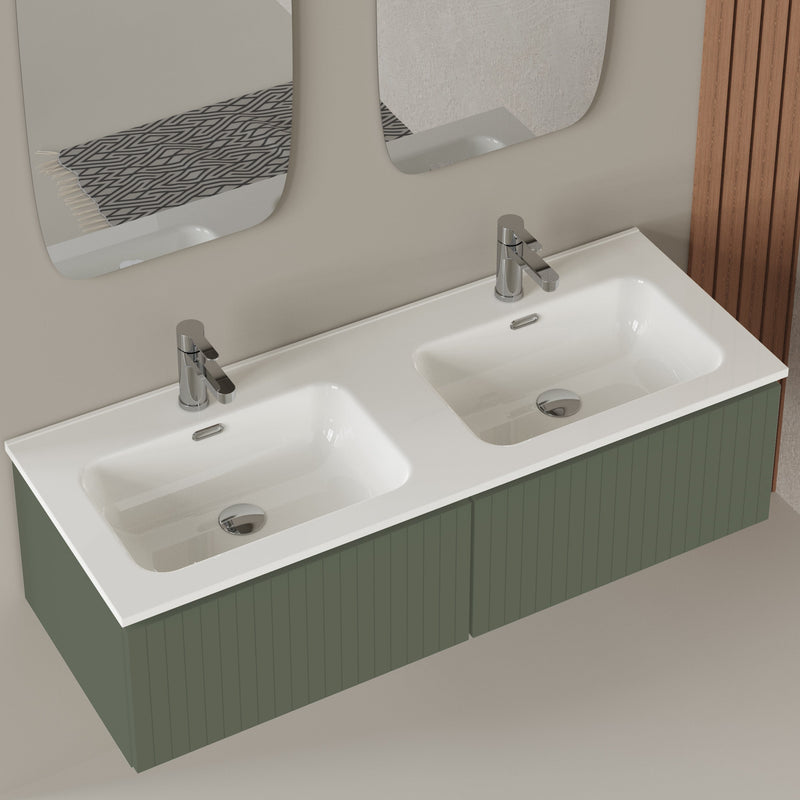 Linea Muscat Sage Fluted Wall Hung Vanity Unit Including Double Basin 1200mm x 460mm