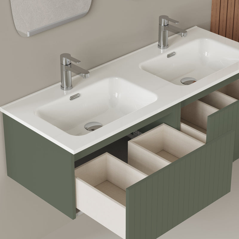 Linea Muscat Sage Fluted Wall Hung Vanity Unit Including Double Basin 1200mm x 460mm