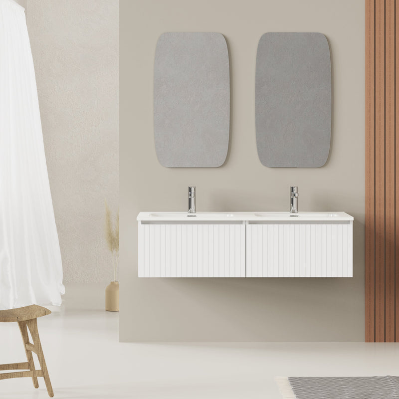 Banyetti Linea Matt White Fluted Wall Hung Vanity Unit Including Double Basin 1200mm x 460mm (Copy)