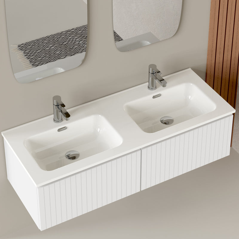 Banyetti Linea Matt White Fluted Wall Hung Vanity Unit Including Double Basin 1200mm x 460mm (Copy)