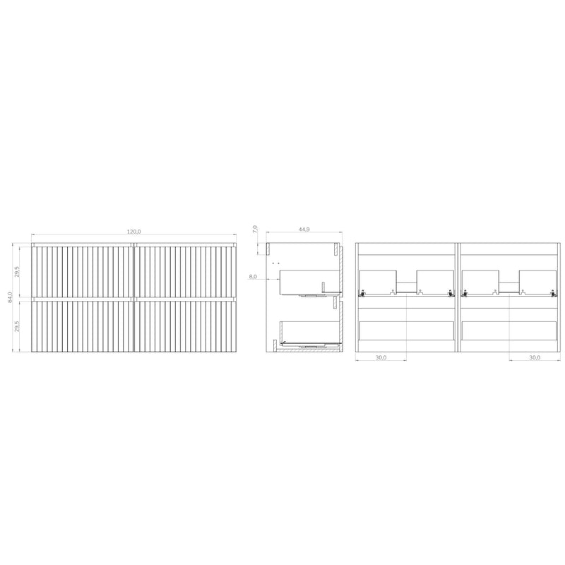 Linea Matt White Fluted Double Drawer Wall Hung Vanity Unit Including Double Basin 1200mm x 460mm