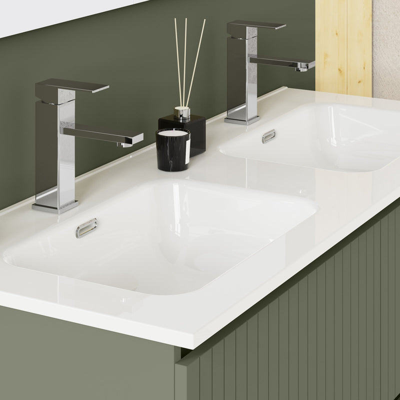 Linea Muscat Sage Fluted Double Drawer Wall Hung Vanity Unit Including Double Basin 1200mm x 460mm