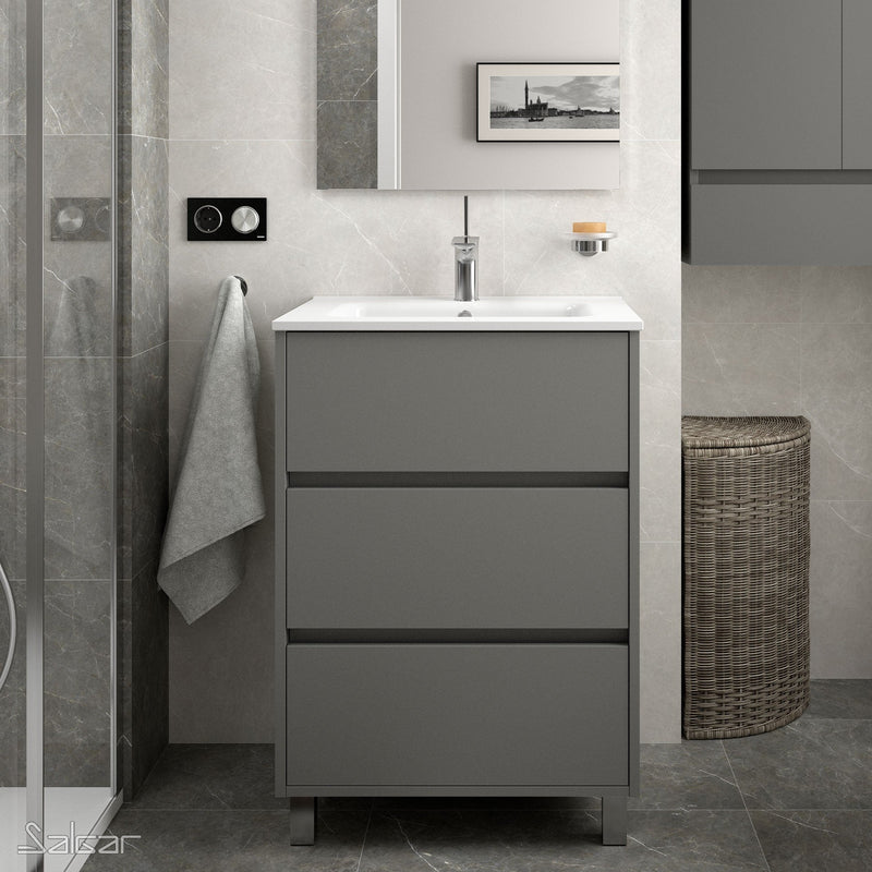 Arenys 600mm Matt Grey Floorstanding Vanity Unit + Basin