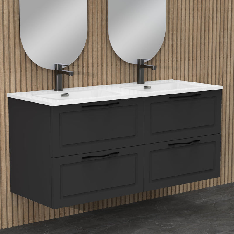 Banyetti Matador 1200mm Matt Black Wall Hung Vanity Unit Including Double Basin