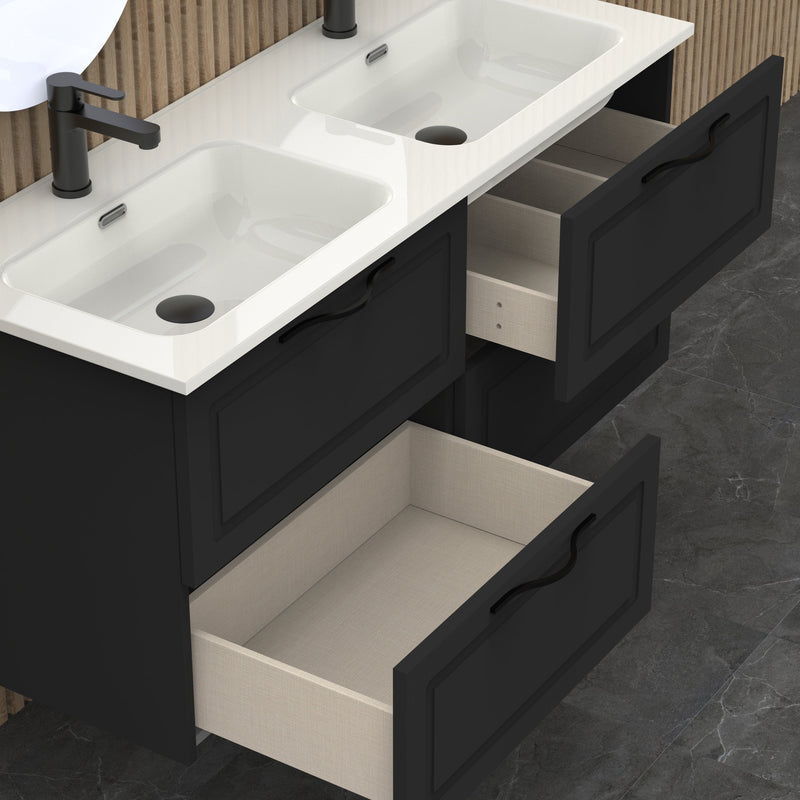 Matador 1200mm Matt Black Wall Hung Vanity Unit Including Double Basin