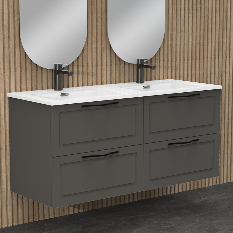 Banyetti Matador 1200mm Matt Grey Wall Hung Vanity Unit Including Double Basin