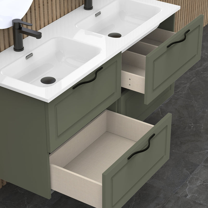 Banyetti Matador 1200mm Muscat Sage Wall Hung Vanity Unit Including Double Basin