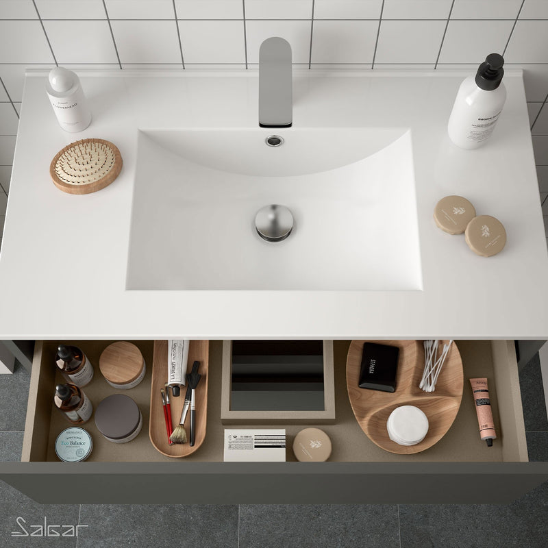 Noja 600mm Wall Hung Vanity Unit 2 Drawer Matt Grey + Basin