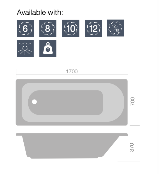 Caymen Single Ended Acrylic Bath - Select Size