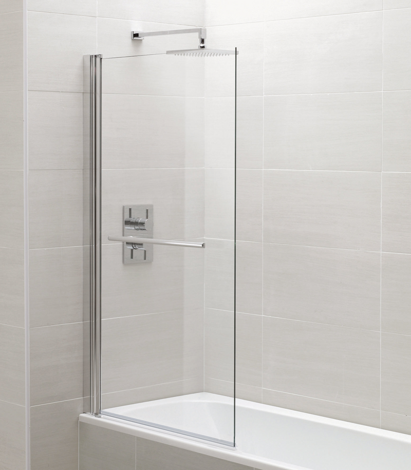 Identiti Polished Silver Square Single Bath Screen with Towel Rail 800 x 1400mm