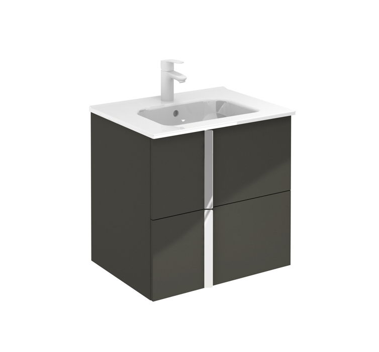 Onix Gloss Grey 610 2 Drawer Wall Hung Vanity with Basin