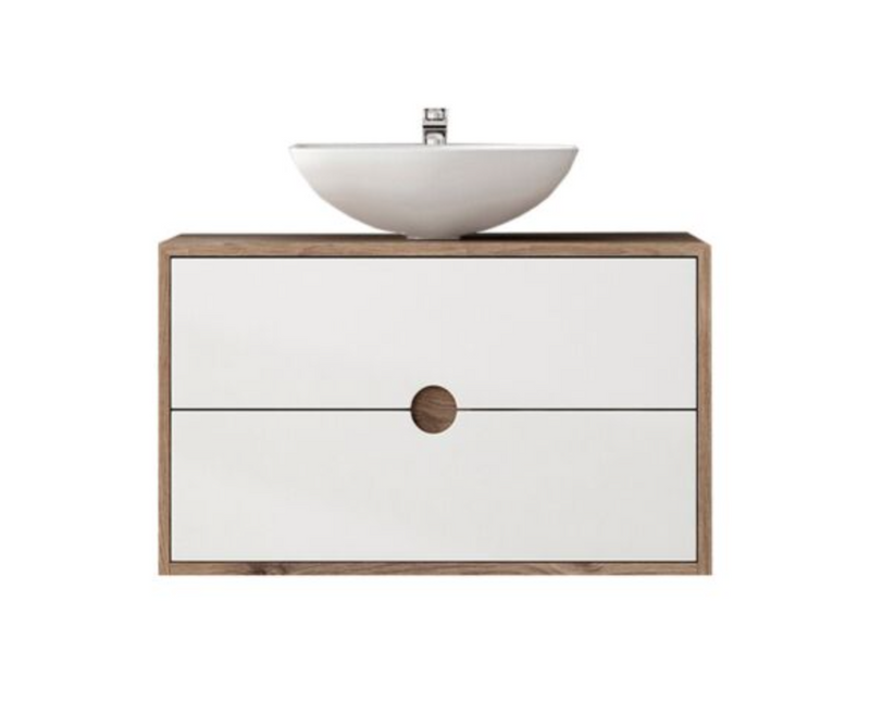 Kompass White/Oak 800 Wall Hung Vanity Unit with Counter Top Basin