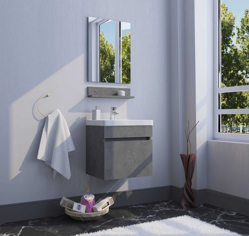 SpaceBox Concrete Grey 500 Wall Mounted 1 Door Basin Vanity