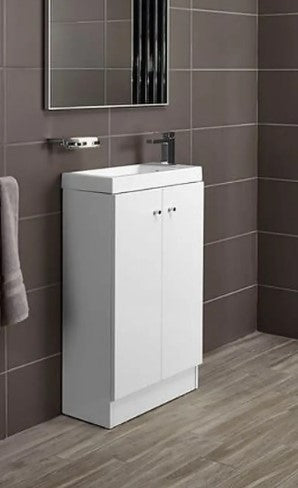 Alpine Duo 495mm Floorstanding Bathroom Vanity Unit & Basin - Gloss White