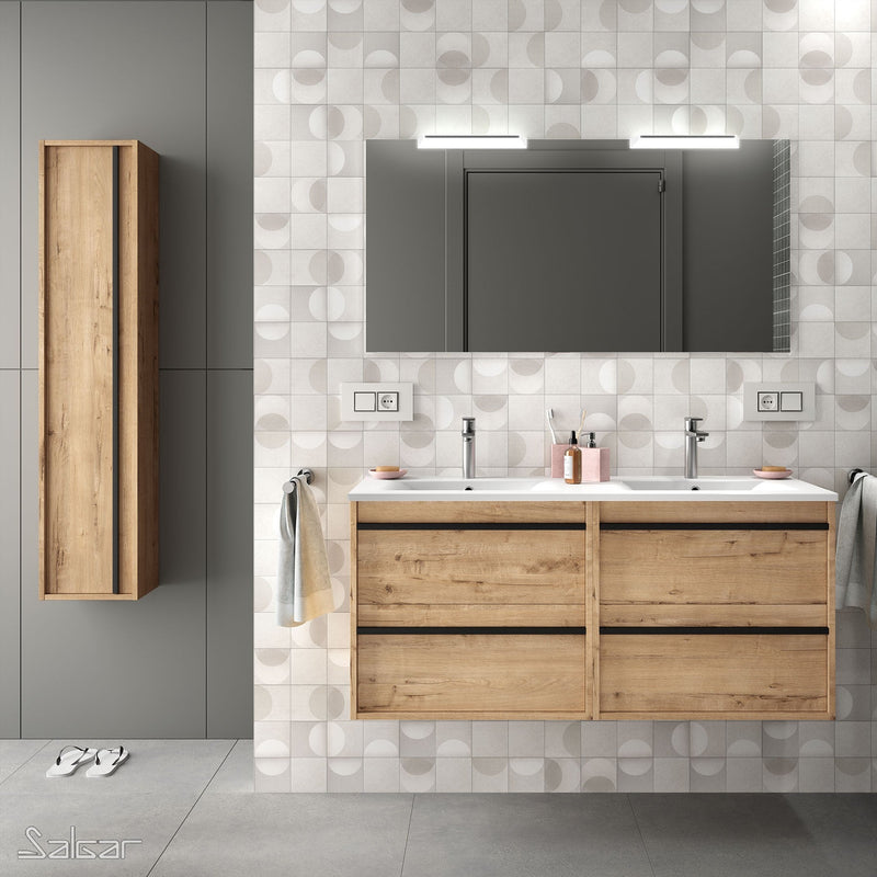 Attila Noir 1200mm Wall Hung Vanity Unit with Matt Black Handles - Ostippo Oak