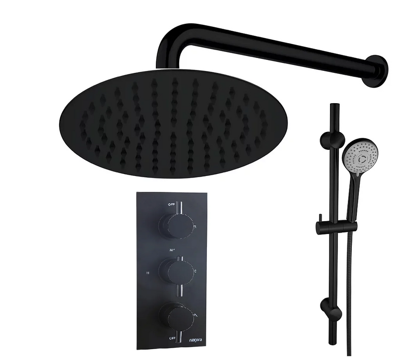 Optim Noir Round Concealed Shower with Overhead Drencher and Adjustable Handset