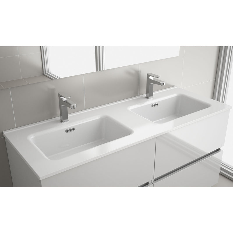 Noja 1200mm Wall Hung Vanity Unit 4 Doors Gloss White + Basin