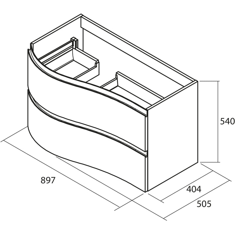 Mam Svelte 900mm Wall Hung Vanity Unit 2 Drawer + Basin - Left Hand Royal Green