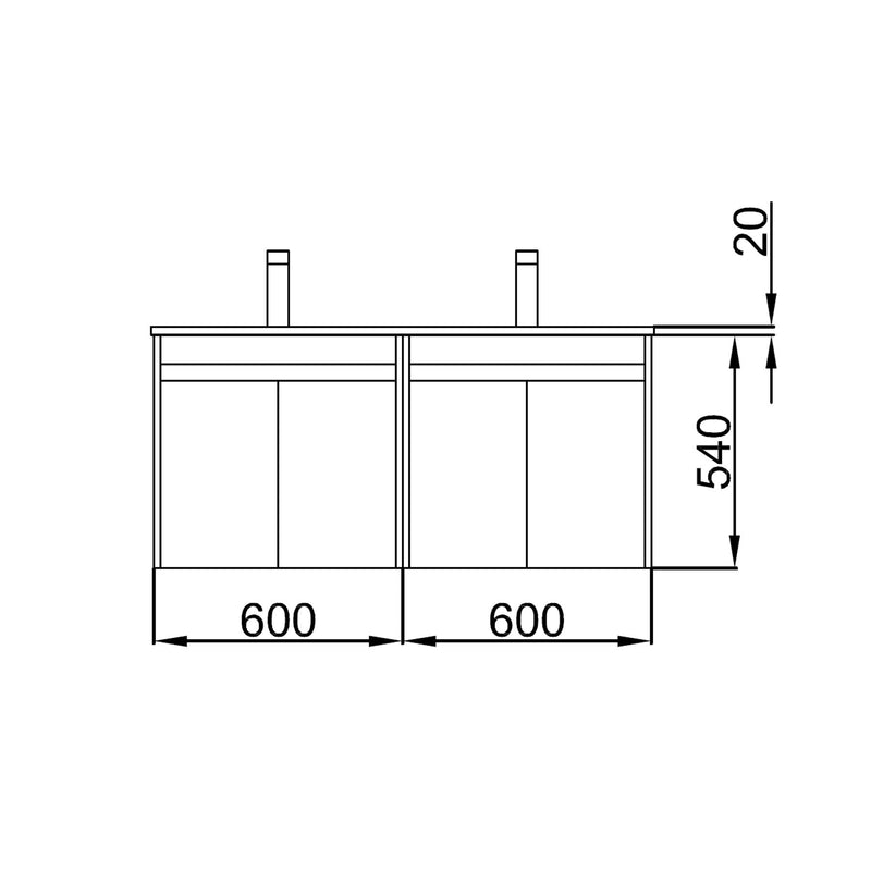 Noja 1200mm Wall Hung Vanity Unit 4 Doors Gloss White + Basin