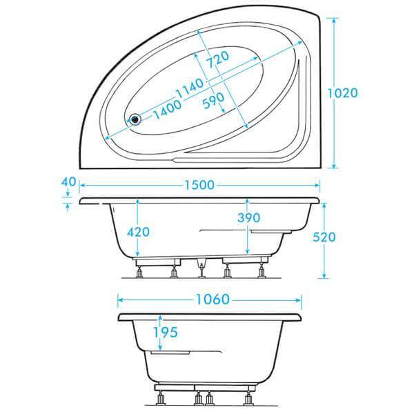 Trojan Orlando Corner Bath 1495 x 1010mm RH