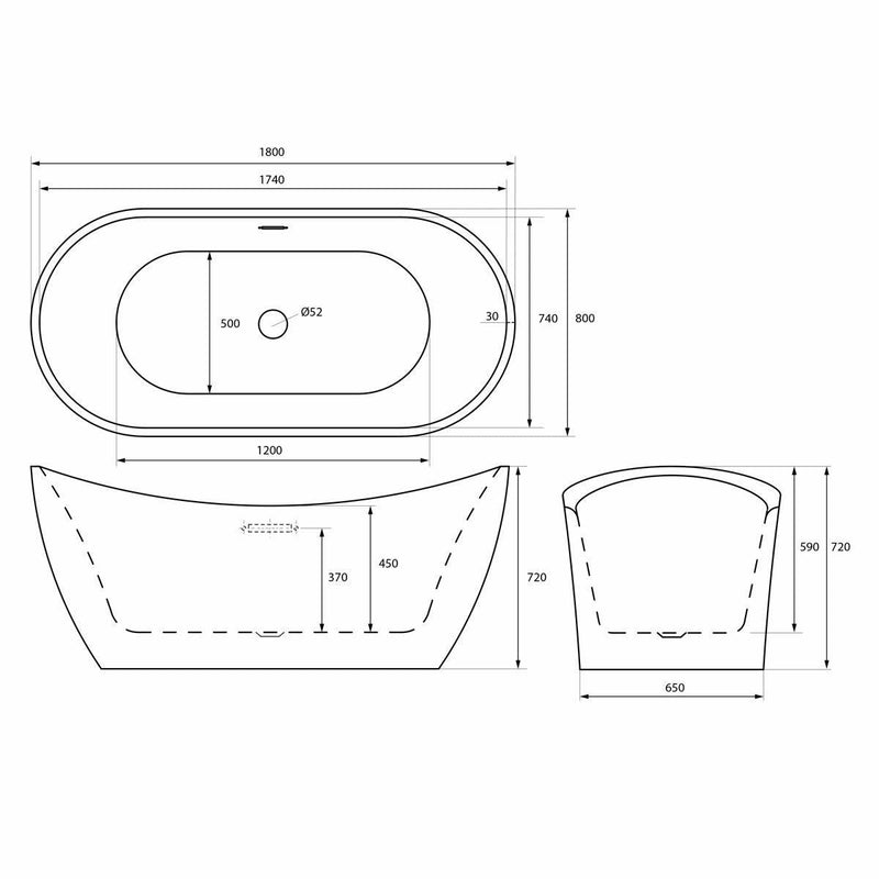 Trojan Emerald Contemporary Oval Bath with Waste 1800 x 800mm