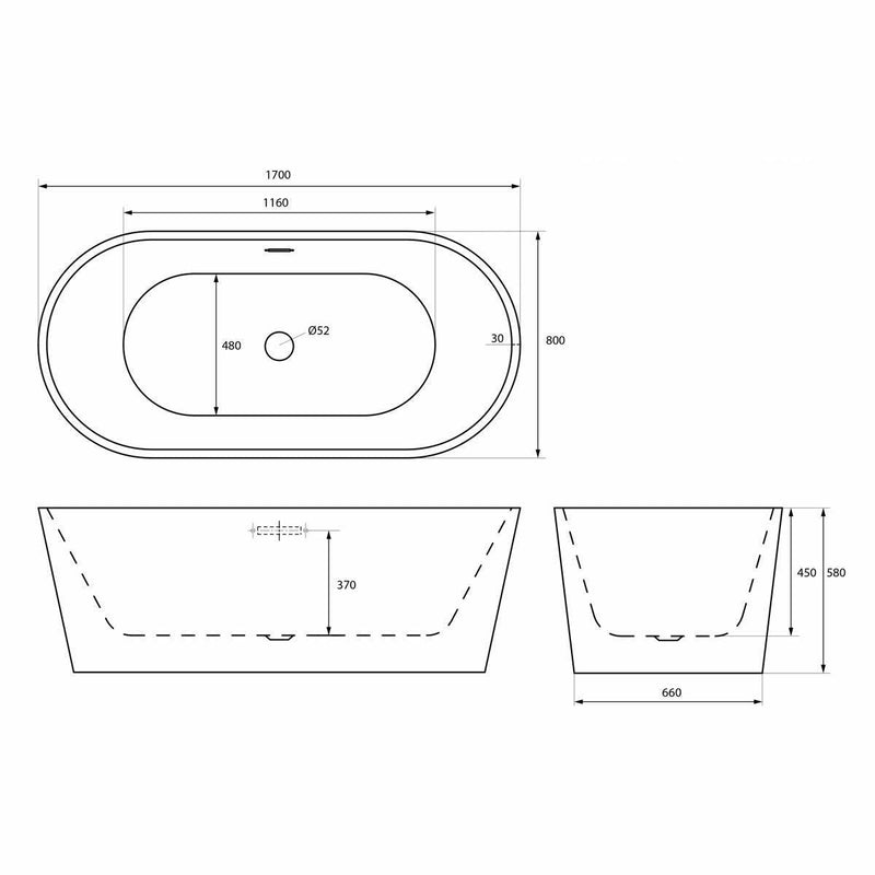 Trojan Hampton Traditional Classic Soak Bath with Waste 1600 x 800mm