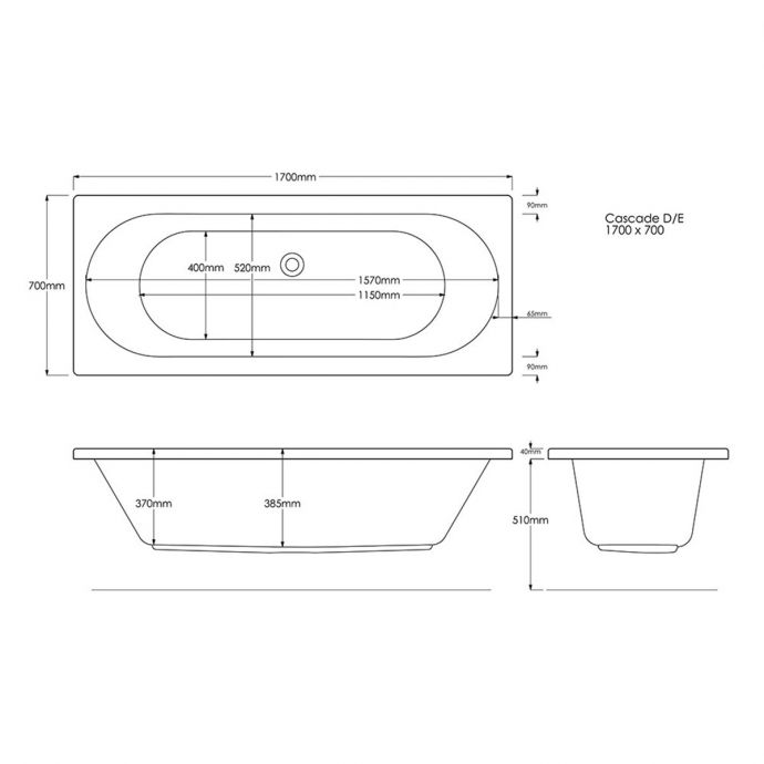 Trojan Cascade D/E Double Ended Reinforced Bath 1700 x 700mm