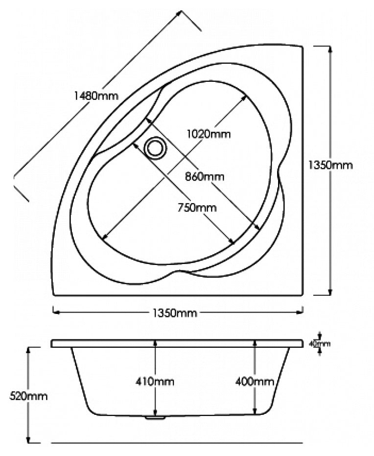 Trojan Laguna Square Corner Bath 1350 x 1350mm