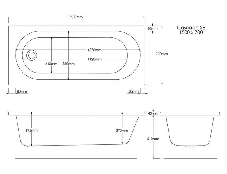 Trojan Cascade Single Ended Rectangular Bath 1500 x 700mm