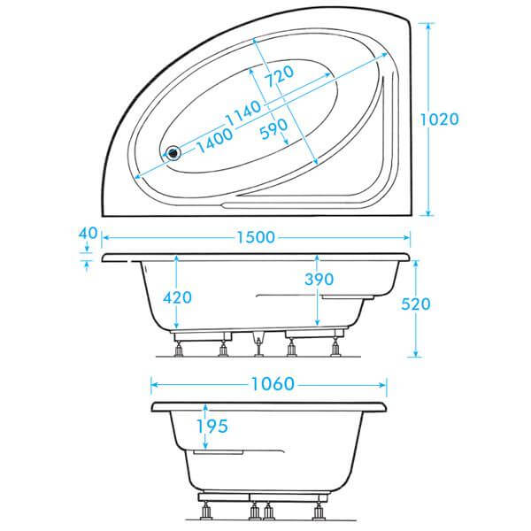 Trojan Orlando Corner Bath 1495 x 1010mm LH